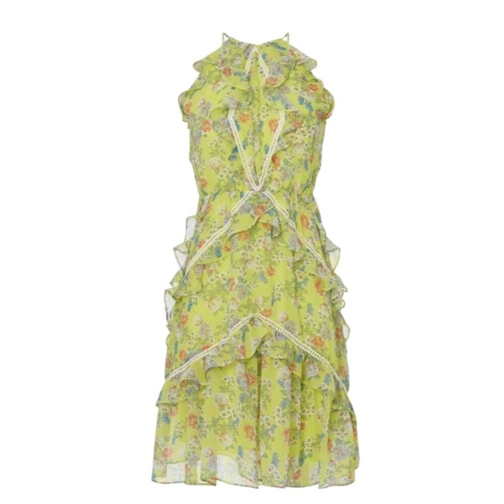 Marissa Webb Collective x RTR Women’s 6 Yellow Ruffle Halter Floral Mini Dress - Picture 12 of 16